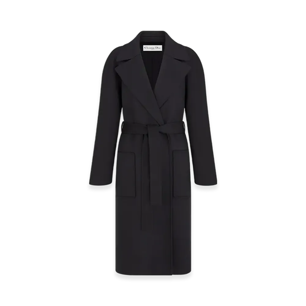 Dior Women's Coat with Belt Double Sided Technical Wool Felt "Black"