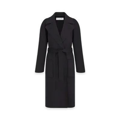 Dior Women's Coat with Belt Double Sided Technical Wool Felt "Black"