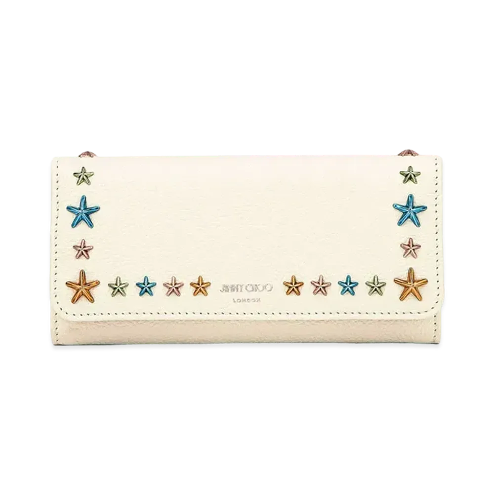 Jimmy Choo Nino Soft Grainy Calf Leather Wallet With Star Studs "Multicolour/Latte"