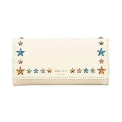 Jimmy Choo Nino Soft Grainy Calf Leather Wallet With Star Studs "Multicolour/Latte"