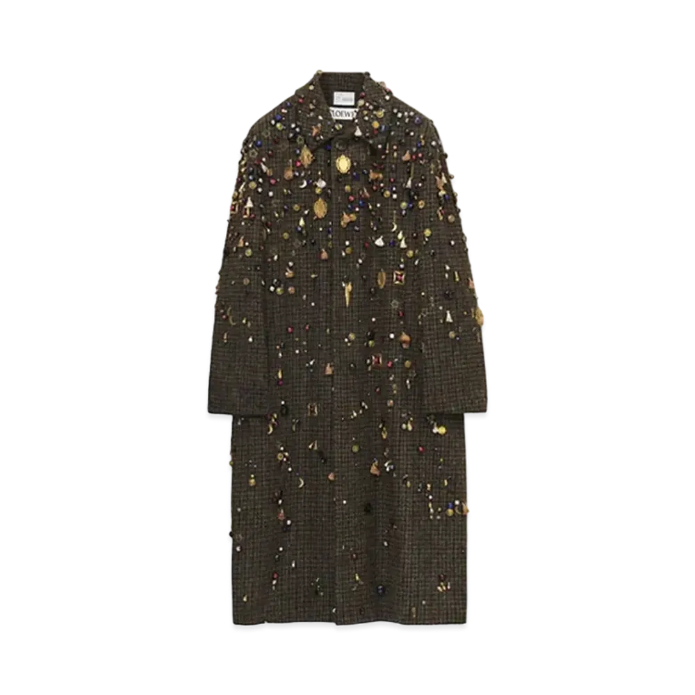 LOEWE x Howl's Moving Castle Embellished Long Coat In Wool "Green/Brown"
