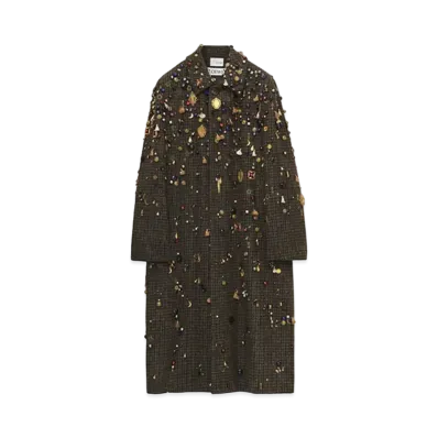 LOEWE x Howl's Moving Castle Embellished Long Coat In Wool "Green/Brown"
