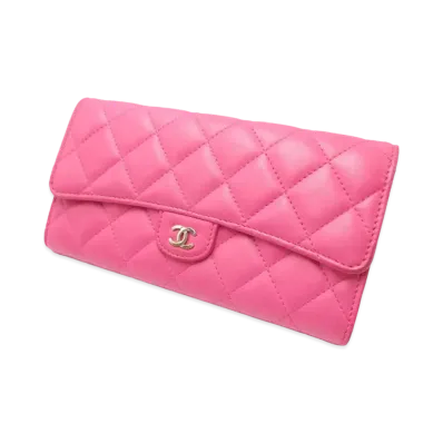 CHANEL Lambskin Matelasse Chain Wallet "Pink"