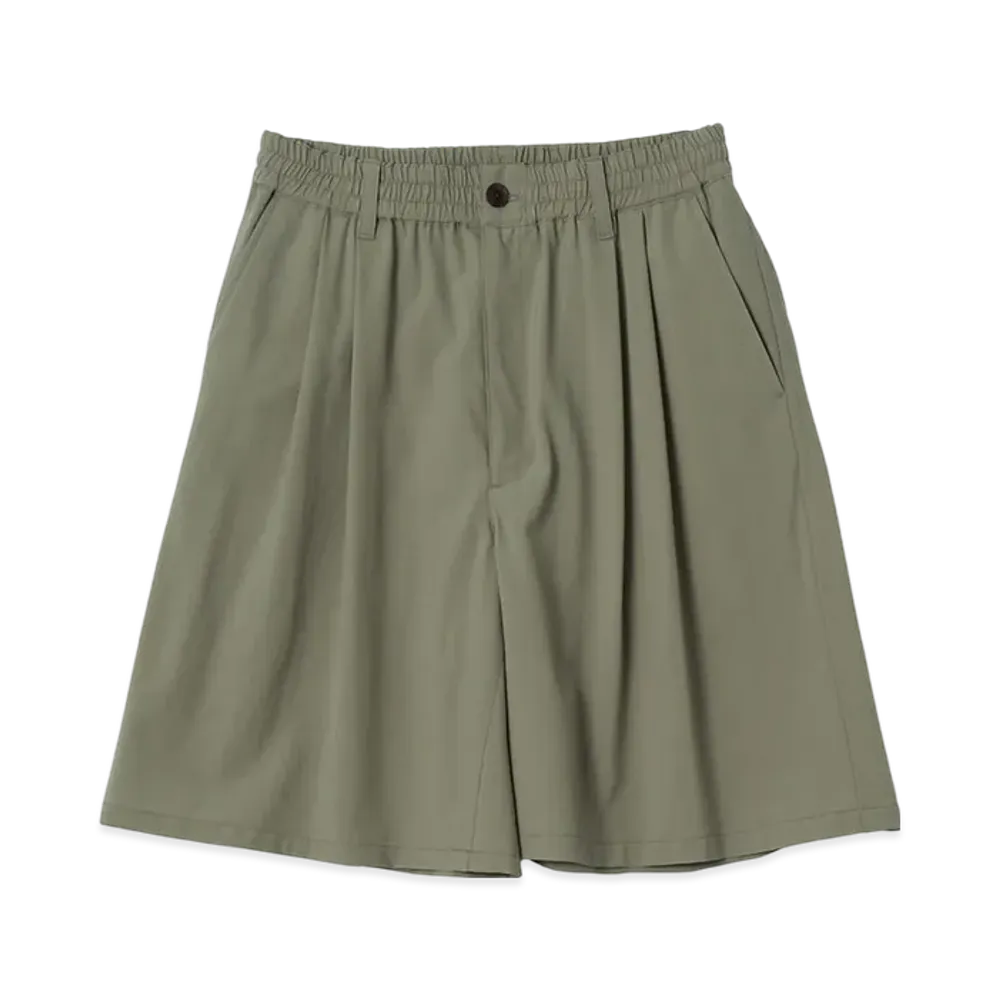 YOKE Super120'S Fine Wool Washer Tropical Wide-Leg Easy Shorts "Green"