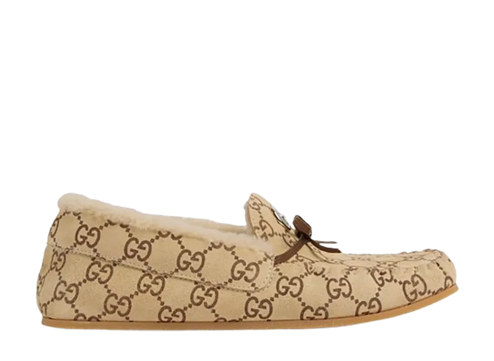 GUCCI Women's Printed Leather Loafers "Beige"
