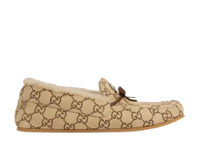 GUCCI Women's Printed Leather Loafers "Beige"