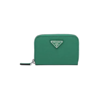 PRADA Saffiano Triangle Coin Case "Green"