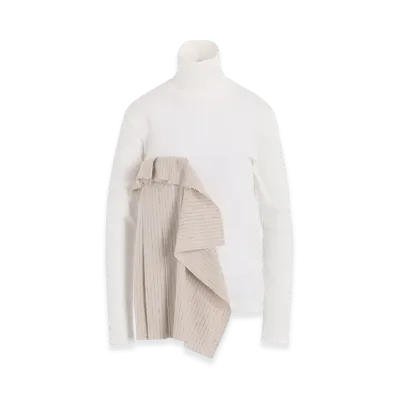 S'YTE Cotton Rib Jersey Long-Sleeved High-Neck T-Shirt With Pleated Stripes Fabric "Offwhite"