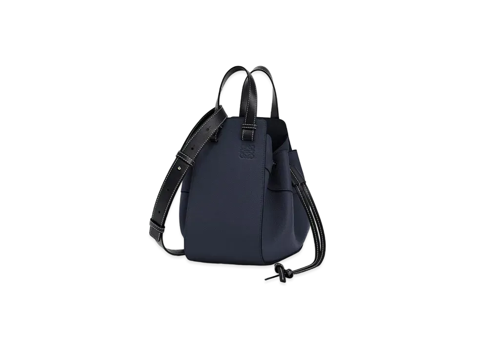 LOEWE Small Hammock Drawstring Bag In Soft Grained Calfskin "Midnight Blue / Black"