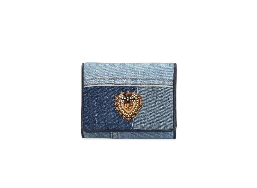 Dolce&Gabbana Devotion Continental Wallet Small Denim Patchwork "Blue"