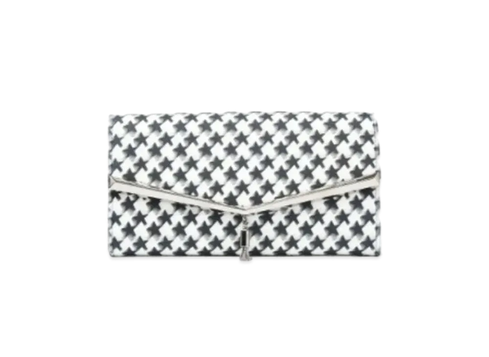 Jimmy Choo Elish Patent Leather And Star Houndstooth Printed Wool Mini Bag "Latte/Black"