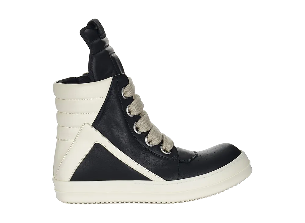 Rick Owens FW26 Tower Jumbolace Geobasket Full Grain Cow Leather "Black/Milk"