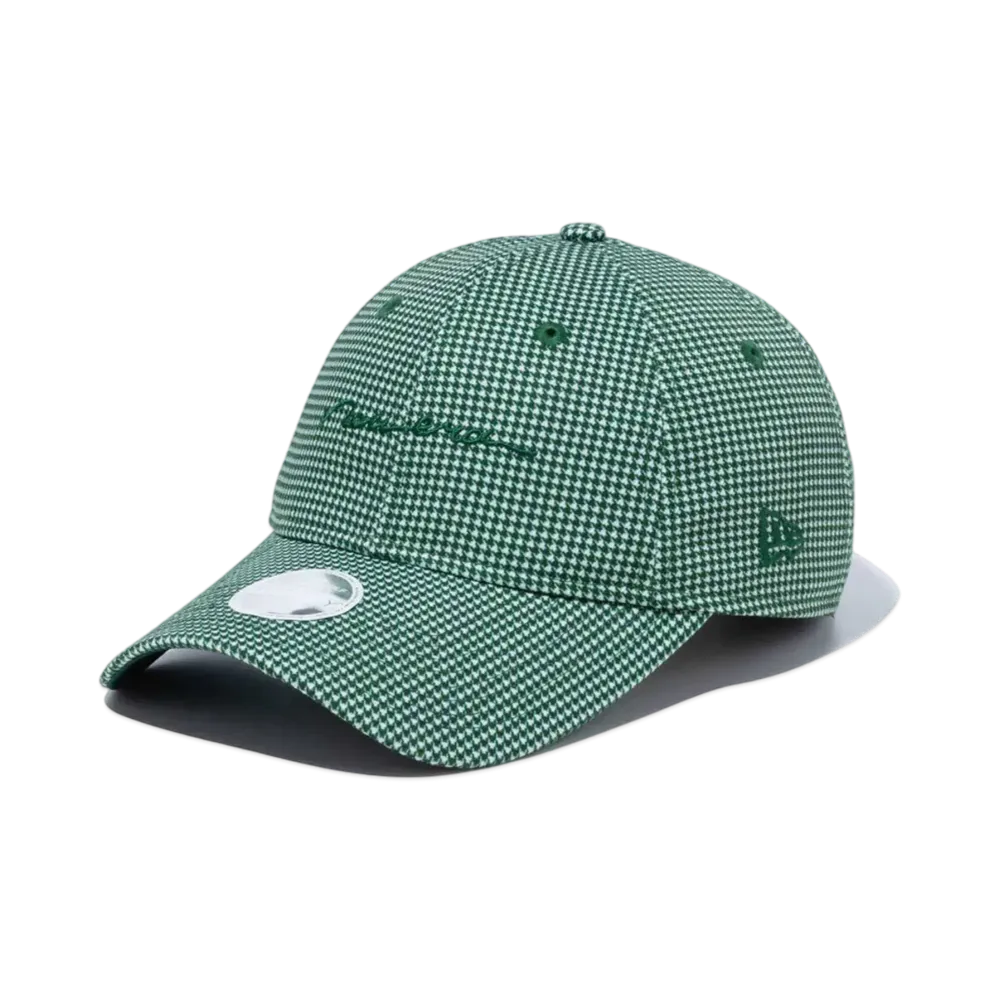 NEW ERA Golf Women's 9Twenty Long Visor Houndstooth Script Logo "Green"