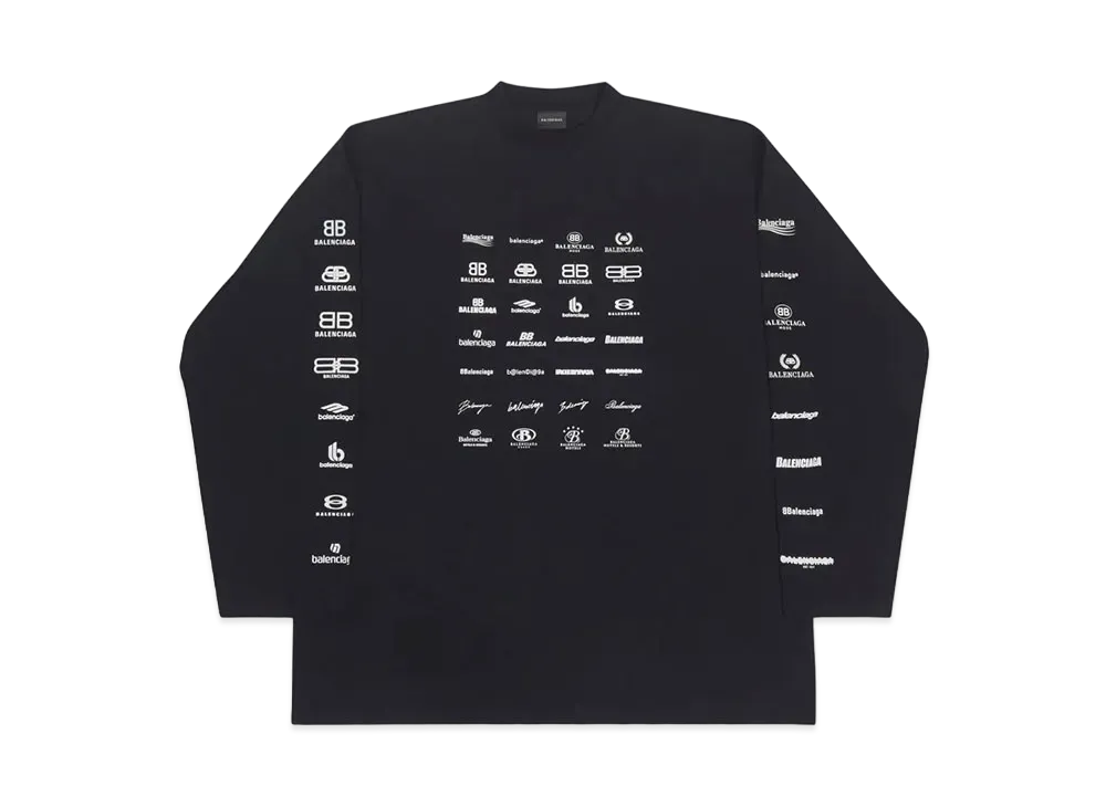 BALENCIAGA Women's Archives Logos Long Sleeve T-Shirt Oversized "Black/White"