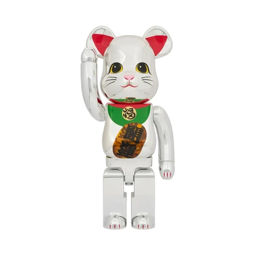 MEDICOM TOY "BEARBRICK" Lucky Cat Good Luck Silver Plated Luminous 1000%