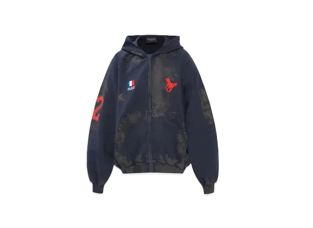 BALENCIAGA Paris Vintage Logo 22 Zip-Up Hoodie "Dark Navy"