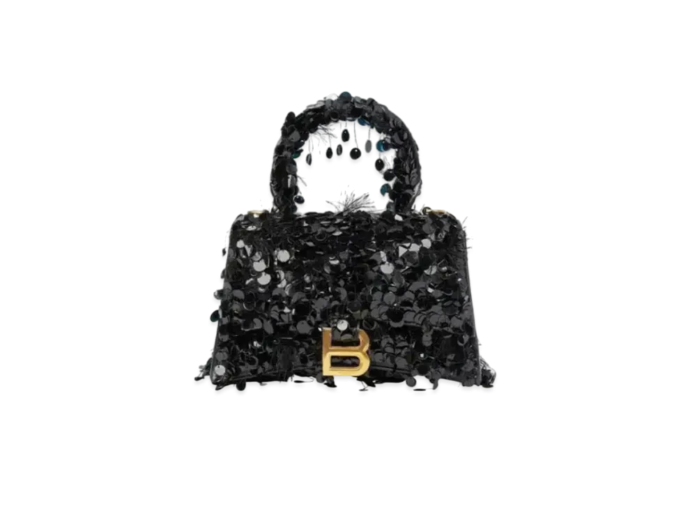 BALENCIAGA Hourglass XS All In One Embroidered Chain Handbag "Black"