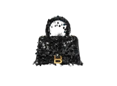 BALENCIAGA Hourglass XS All In One Embroidered Chain Handbag "Black"