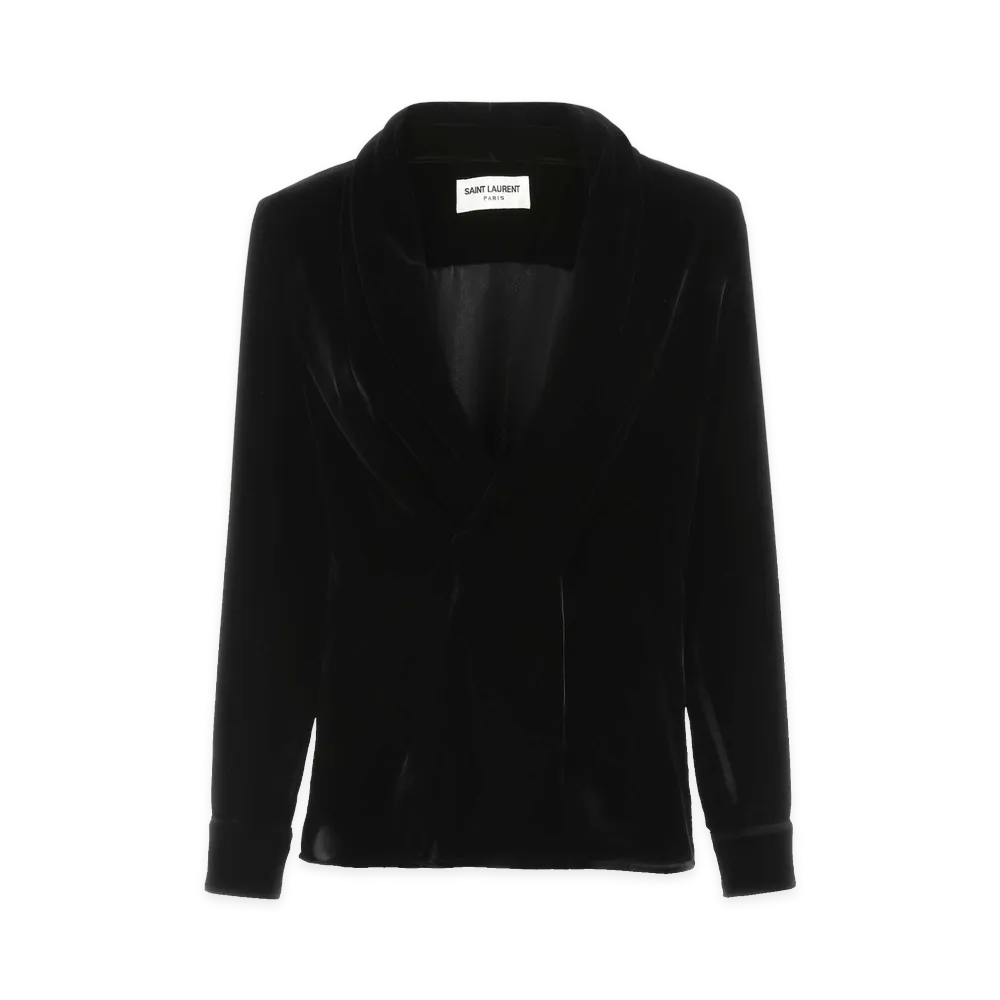 Saint Laurent Women's Velvet Shawl-Collar Blouse "Black"