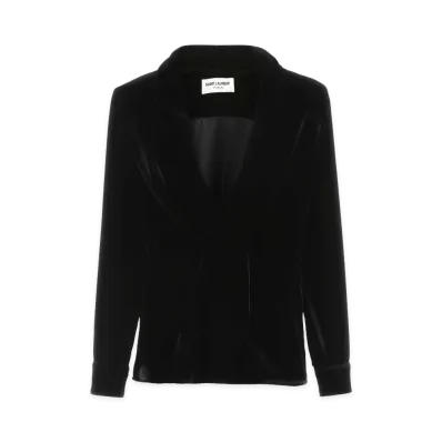 Saint Laurent Women's Velvet Shawl-Collar Blouse "Black"