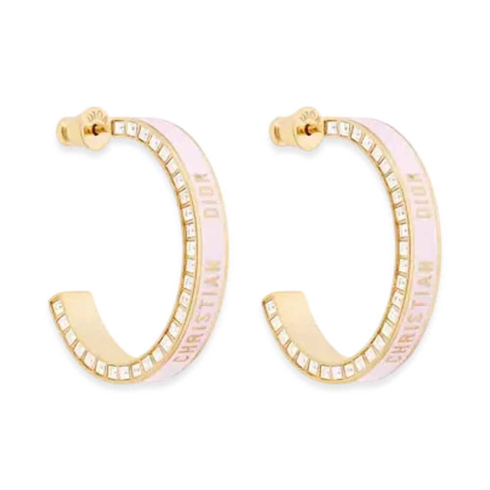 Dior Small Dior Night Code Hoop Earrings Metal with Crystals and Lacquer "Gold/Pale Pink/White"