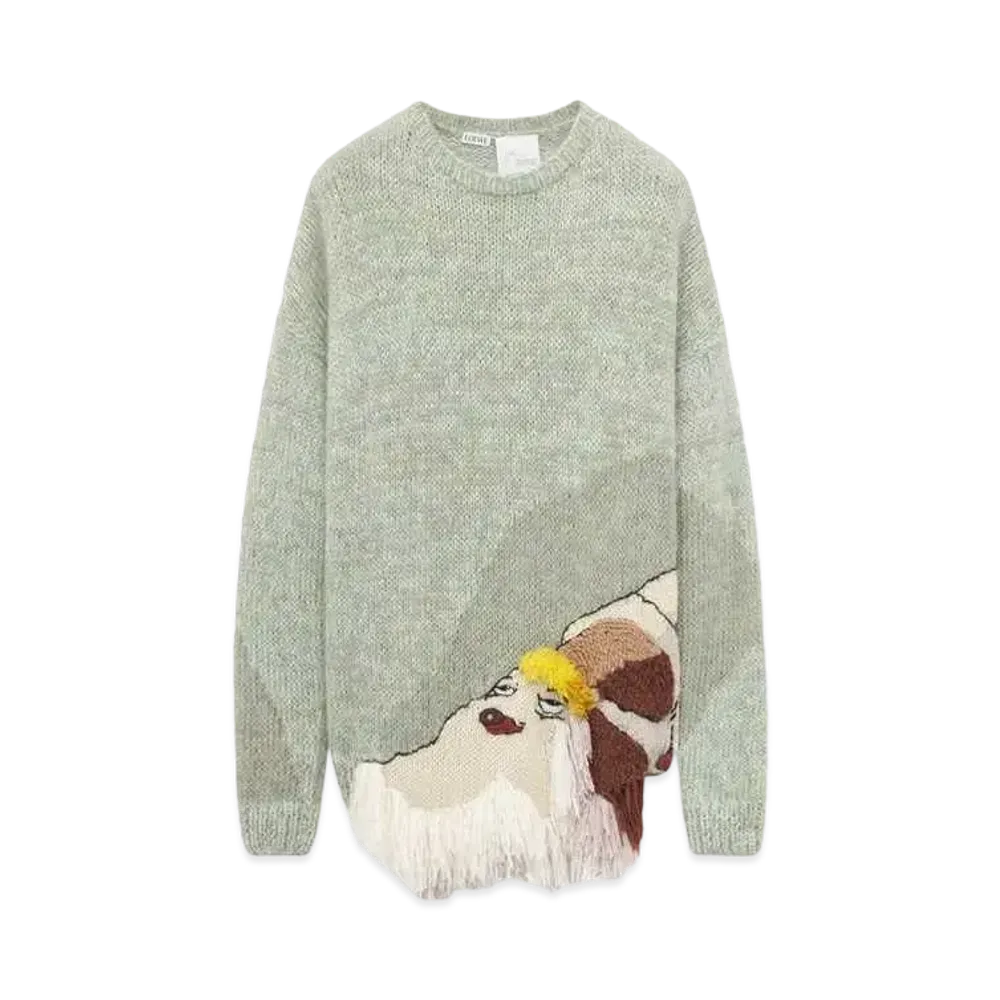 LOEWE x Howl's Moving Castle Heen Embroidered Sweater In Wool "Aniseed Green"