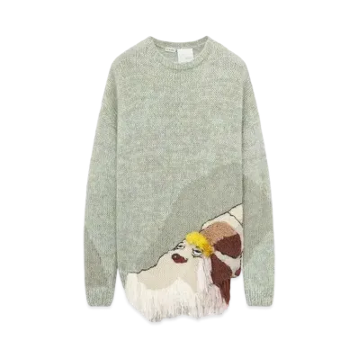 LOEWE x Howl's Moving Castle Heen Embroidered Sweater In Wool "Aniseed Green"