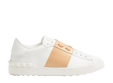 Valentino Garavani Open Leather Sneakers With Contrast Band And Stud Details "Bianco/Sahara"