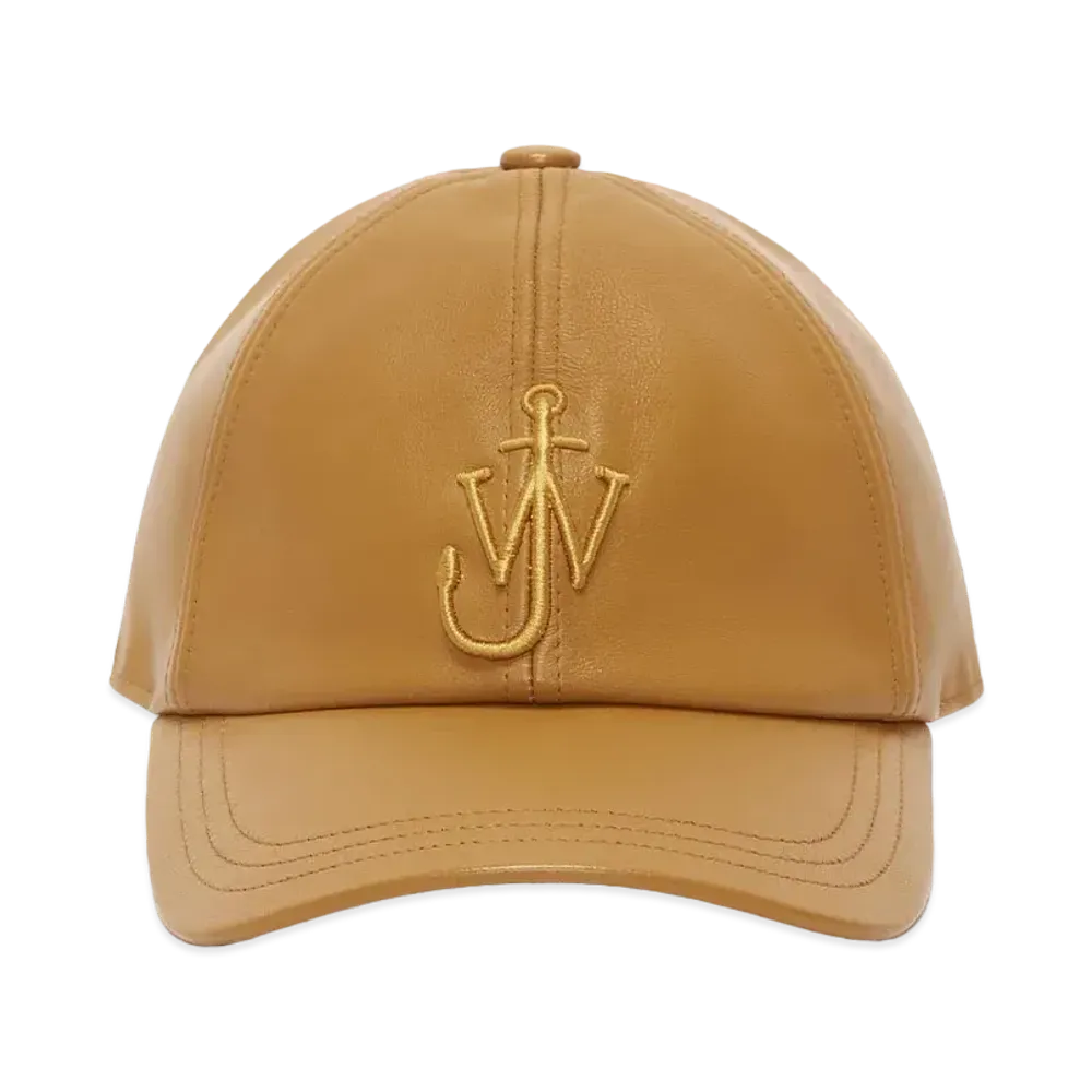 JW ANDERSON Leather Baseball Cap With Anchor Logo "Mustard"