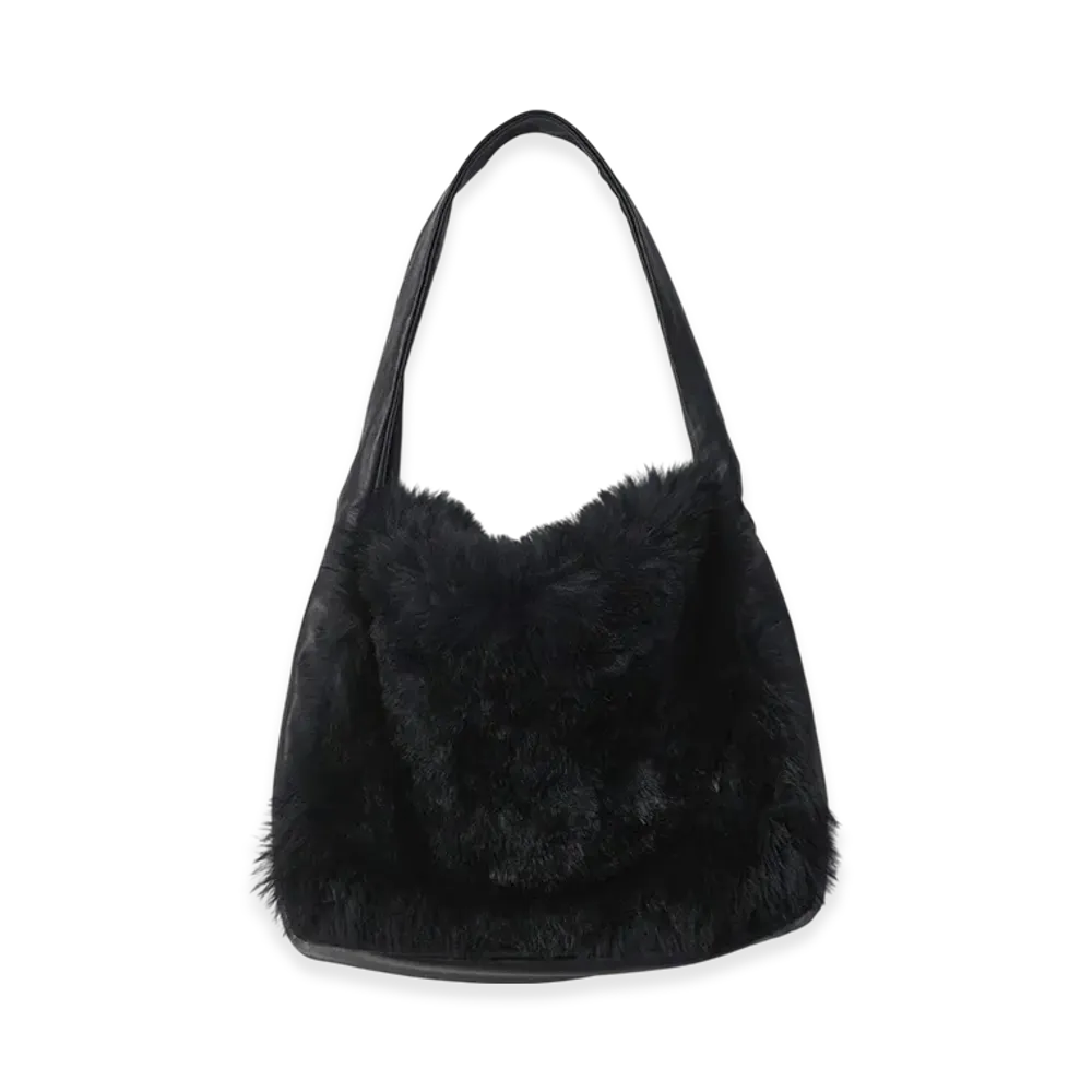 ssstein Sheep Fur Flap Shoulder Bag "Black/Black"