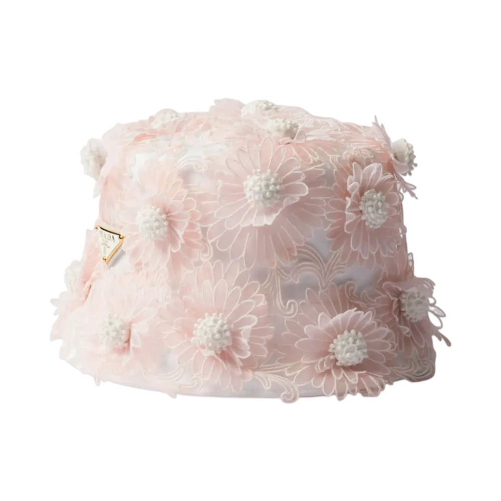 PRADA Guipure Lace Bucket Hat "Pink"
