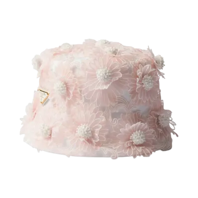 PRADA Guipure Lace Bucket Hat "Pink"