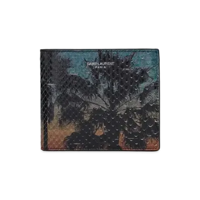 Saint Laurent East/West Wallet In Python "Azur/Orange Et Noir"