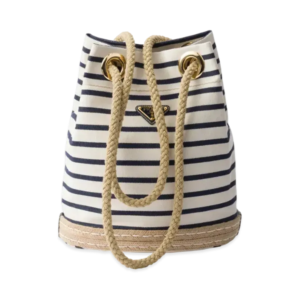 PRADA Mariner Small Fabric Bucket Bag "Ivory/Blue"