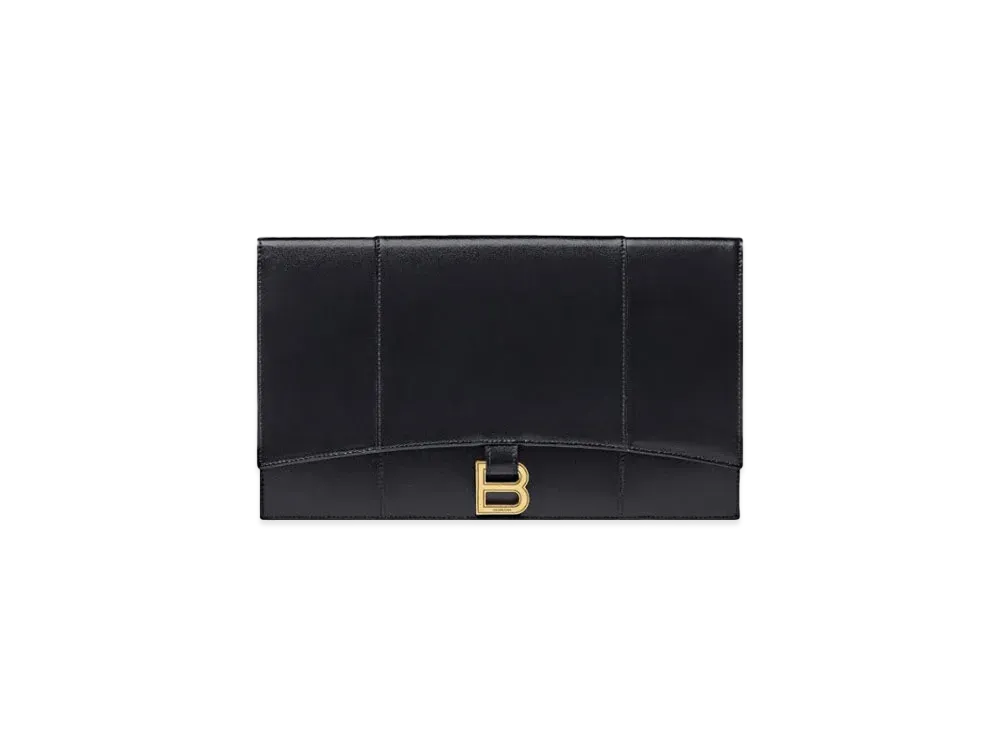 BALENCIAGA Hourglass Smooth Leather Flap Flat Bag "Black"