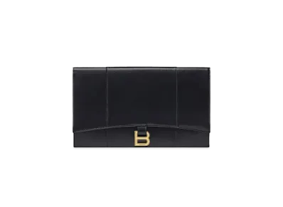 BALENCIAGA Hourglass Smooth Leather Flap Flat Bag "Black"