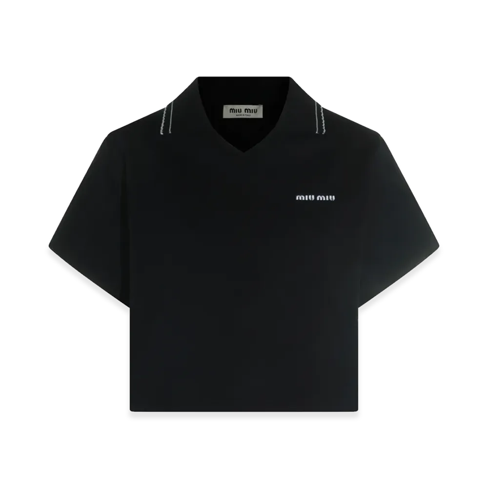 MIU MIU Women's Logo-Embroidered Contrast-Trim T-Shirt "Blue"
