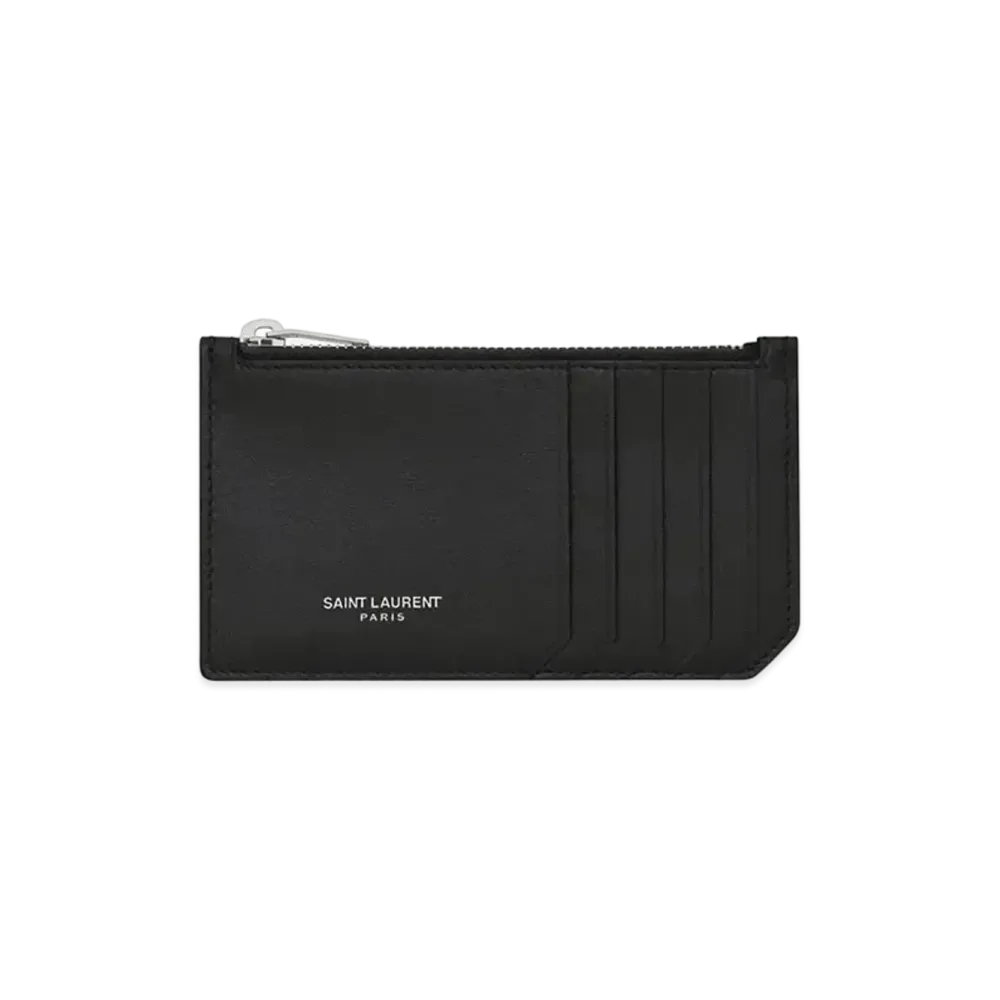 Saint Laurent Fragments Zipped Credit Card Case In Smooth Leather "Black"