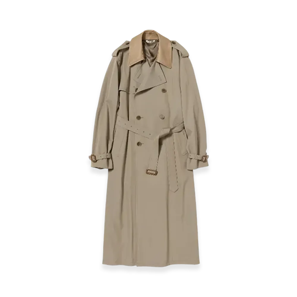 AURALEE Light Wool Max Gabardine Chambray Trench Coat "Khaki Beige"