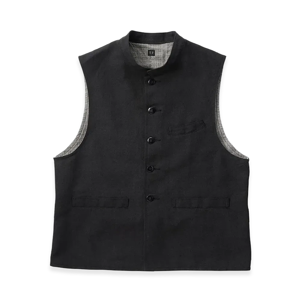 T.T Taiga Takahashi LOT.107 Stand Collar Vest "Melange Black"