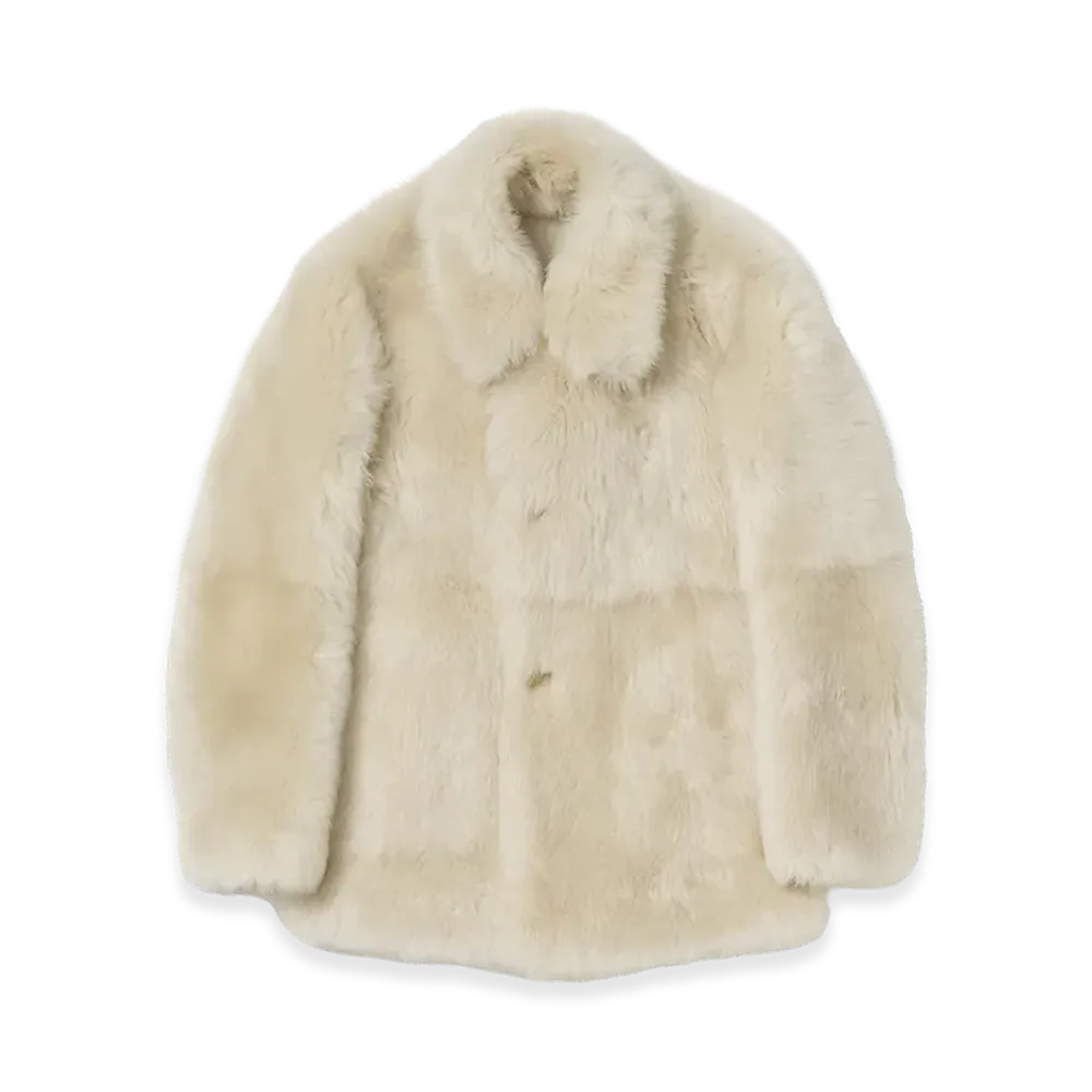 AURALEE Women's Long Haired Merino Mouton Short Coat "Ivory Beige"