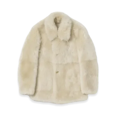 AURALEE Women's Long Haired Merino Mouton Short Coat "Ivory Beige"