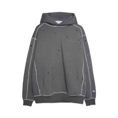 RUSSELL x Bal DISTRESSED ATHLETIC HEAVY COTTON HOODIE "CHARCOAL GRAY"