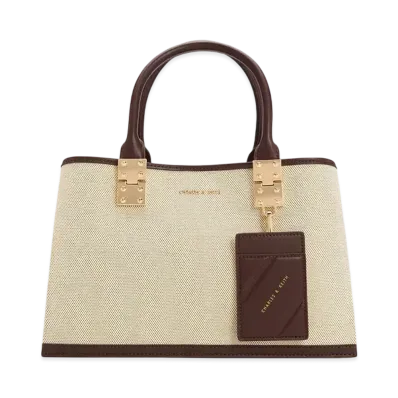 CHARLES & KEITH Canvas Double Top Handle Structure Bag "DarkBrown"