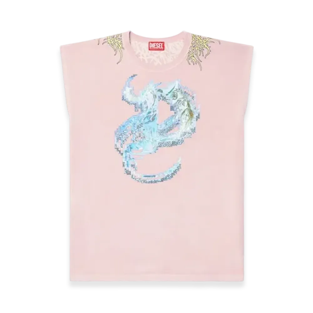 Diesel T-Boxt-Sl-R1 Tank Top With Tattoo Graphics "Pink"