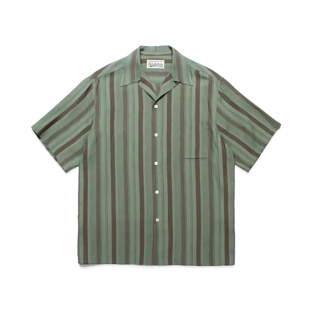 WACKO MARIA Striped Open Collar Shirt "Green"