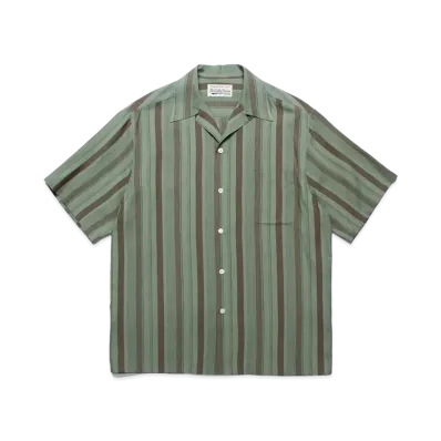 WACKO MARIA Striped Open Collar Shirt "Green"