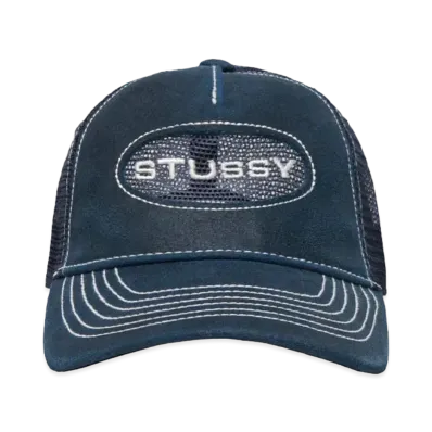 Stussy Low Pro Trucker Cut-Out Leather Snapback "Navy"