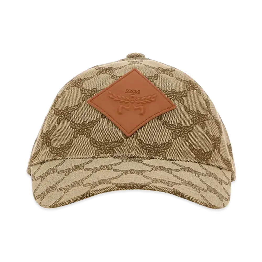 MCM Women's Embroidered Polyester Blend Baseball Cap "Beige/Brown"