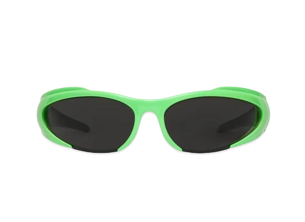 BALENCIAGA Men's Reverse Xpander Rectangle Sunglasses Bio-Based Injected Nylon With Lenses "Grey/Neon Green"